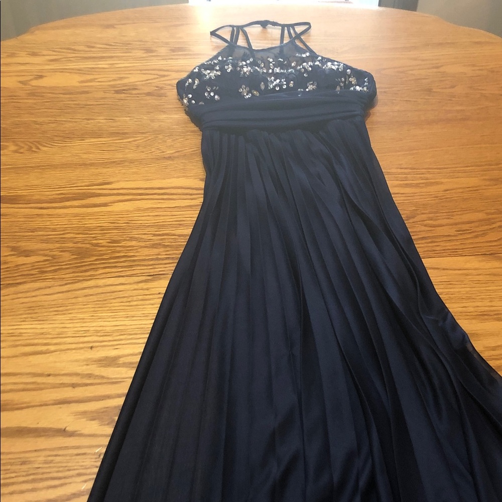 B Darlin Navy Sequin Halter Prom Dress